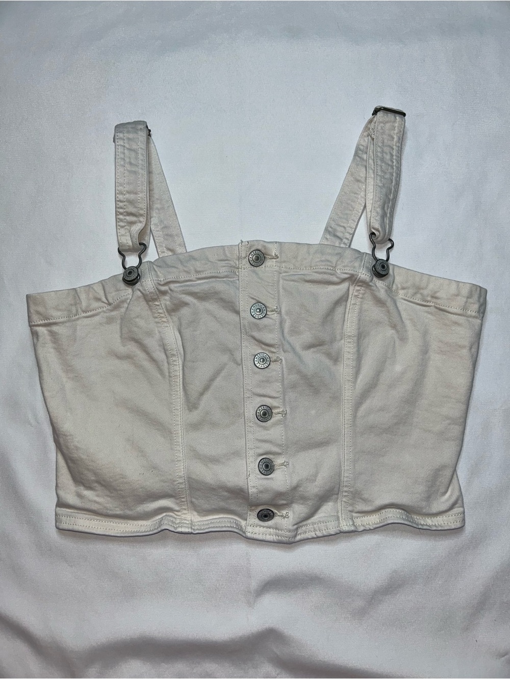 American Eagle White Button Front Crop Top Women’s XL Adjustable Strap